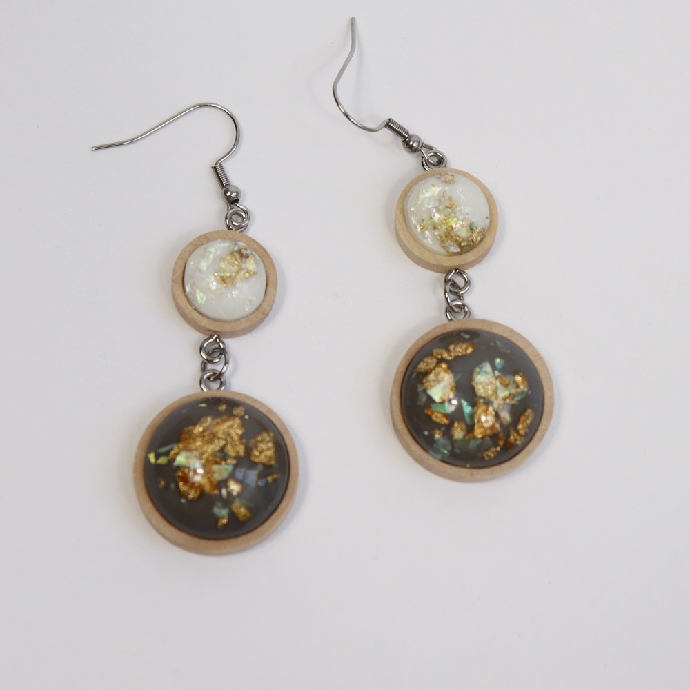 Handmade earrings with wood base